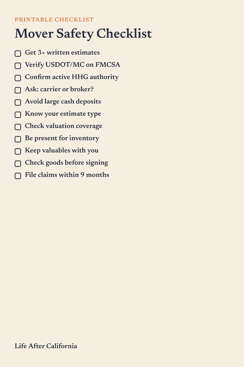 Mover Safety Checklist